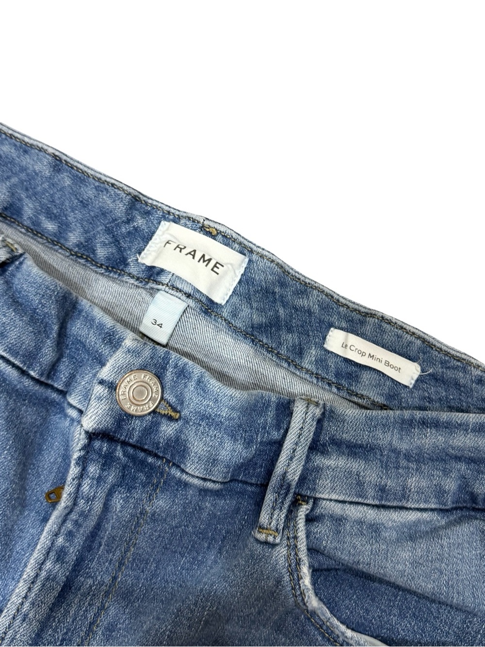 👖 FRAME Le Crop Mini Boot Raw Step‎ Hem Jeans Size 34 Dark Wash - Picture 7 of 15